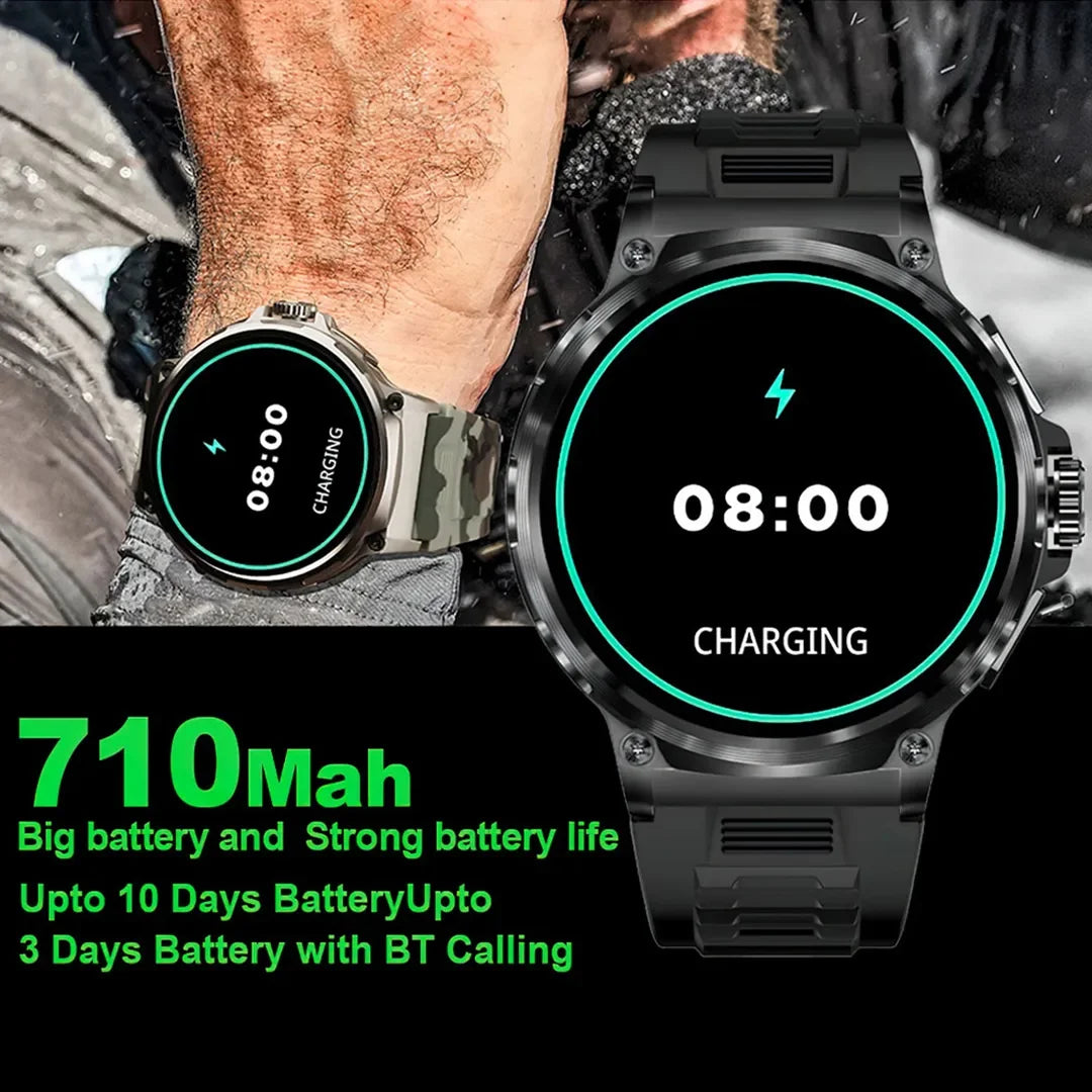 Smartwatch with charging display and battery information text overlay