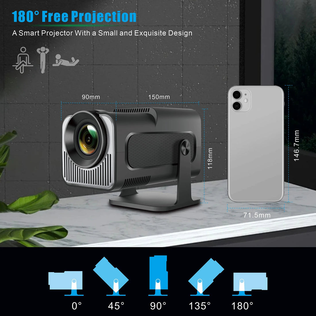 HY320 Mini 4K Projector 180° Rotatable Goojodoq