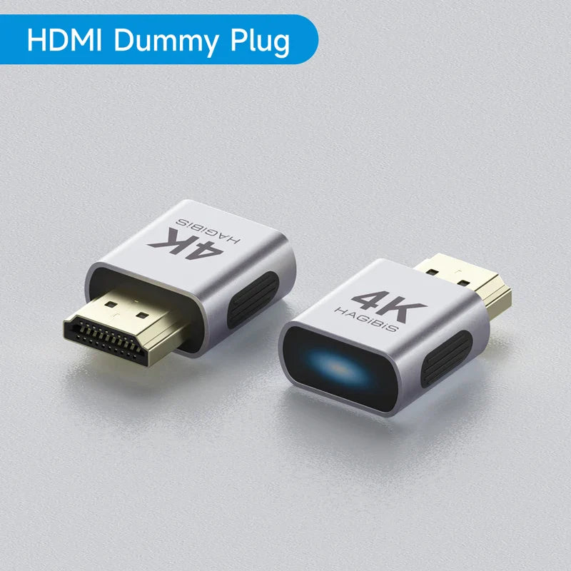 HDMI dummy plug with '4K' branding on a gray background