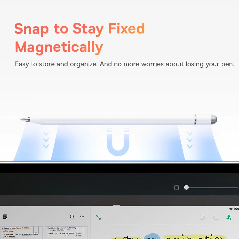 White pen with magnetic feature on a computer screen background