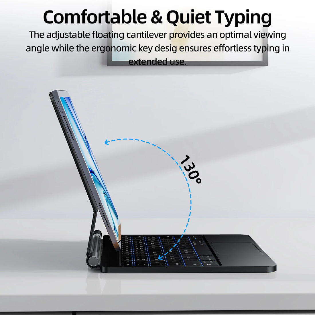 Keyboard with adjustable floating cantilever on a white background