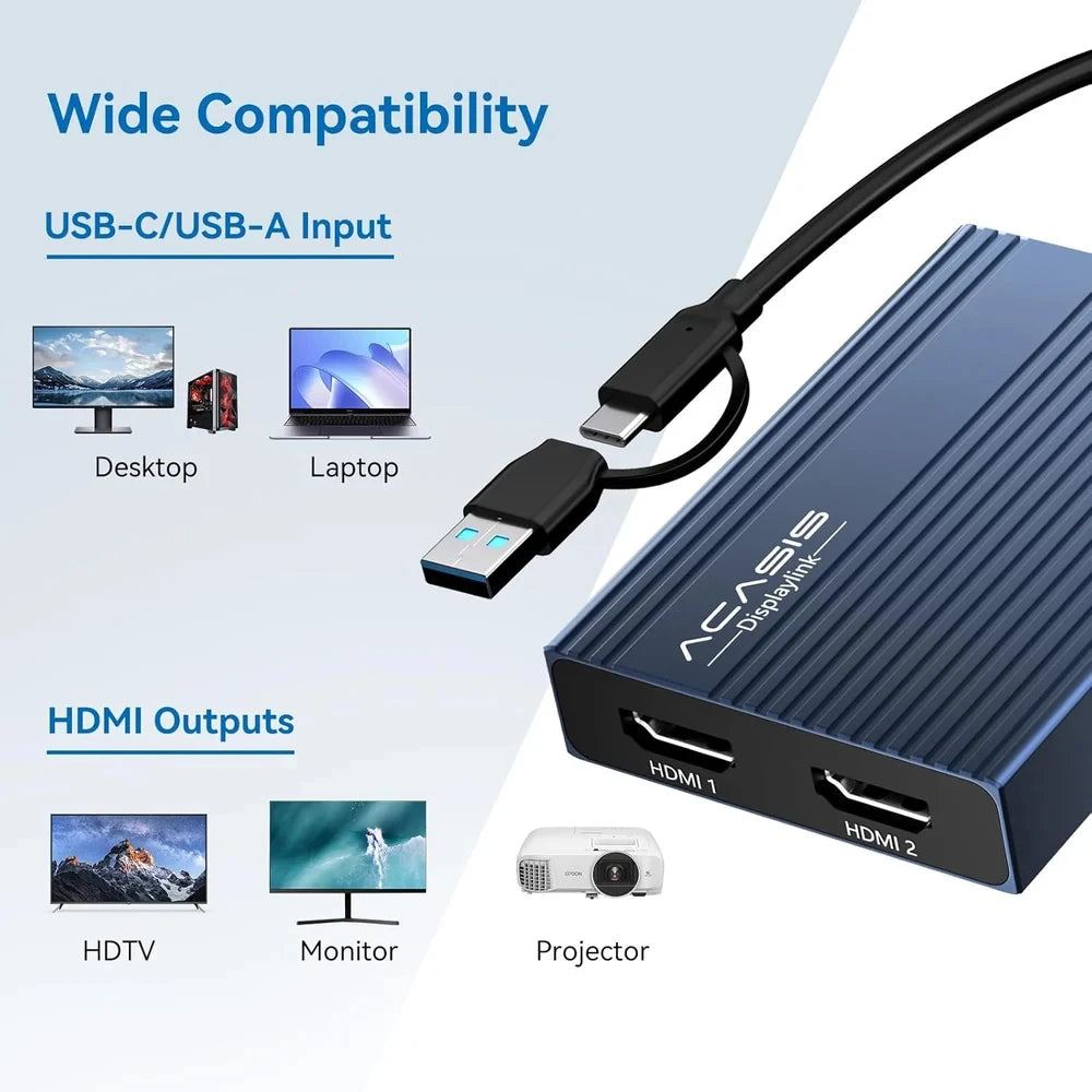 ACASIS DS0602 DisplayLink Dual 4K 60Hz USB-C Hub 100W