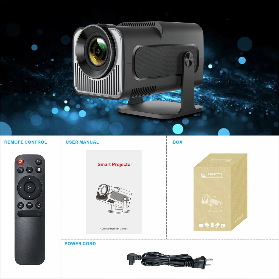 HY320 Mini 4K Projector 180° Rotatable Goojodoq