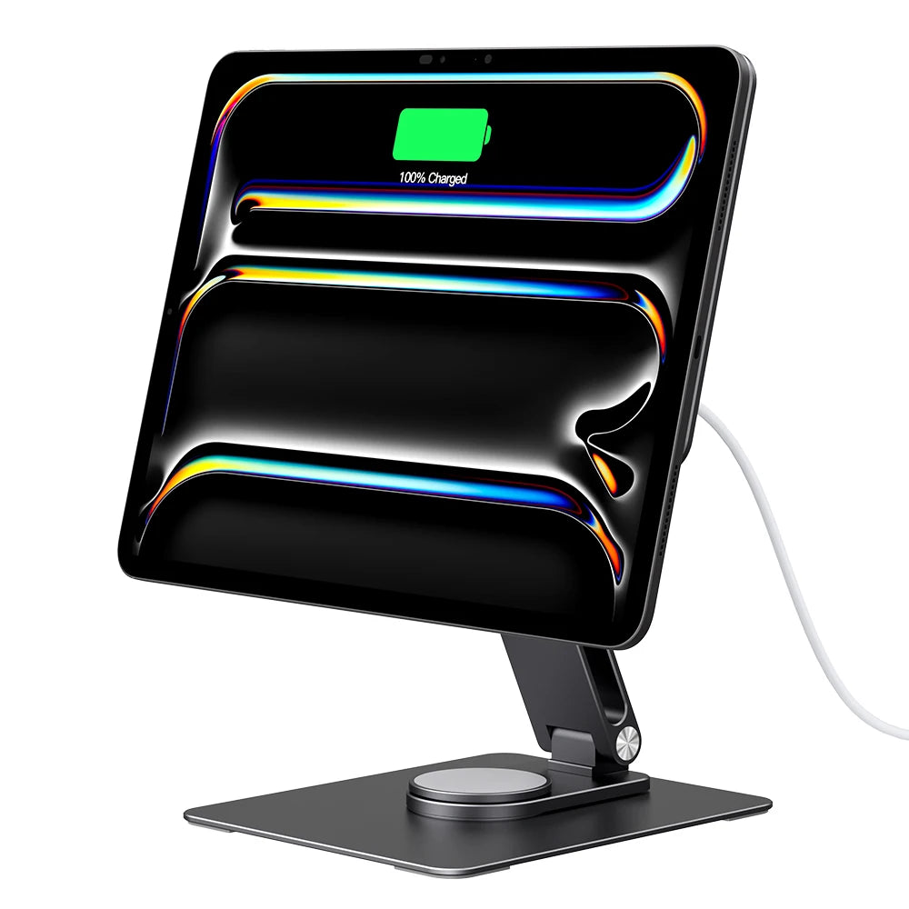 Black electronic device with a charging indicator on a white background