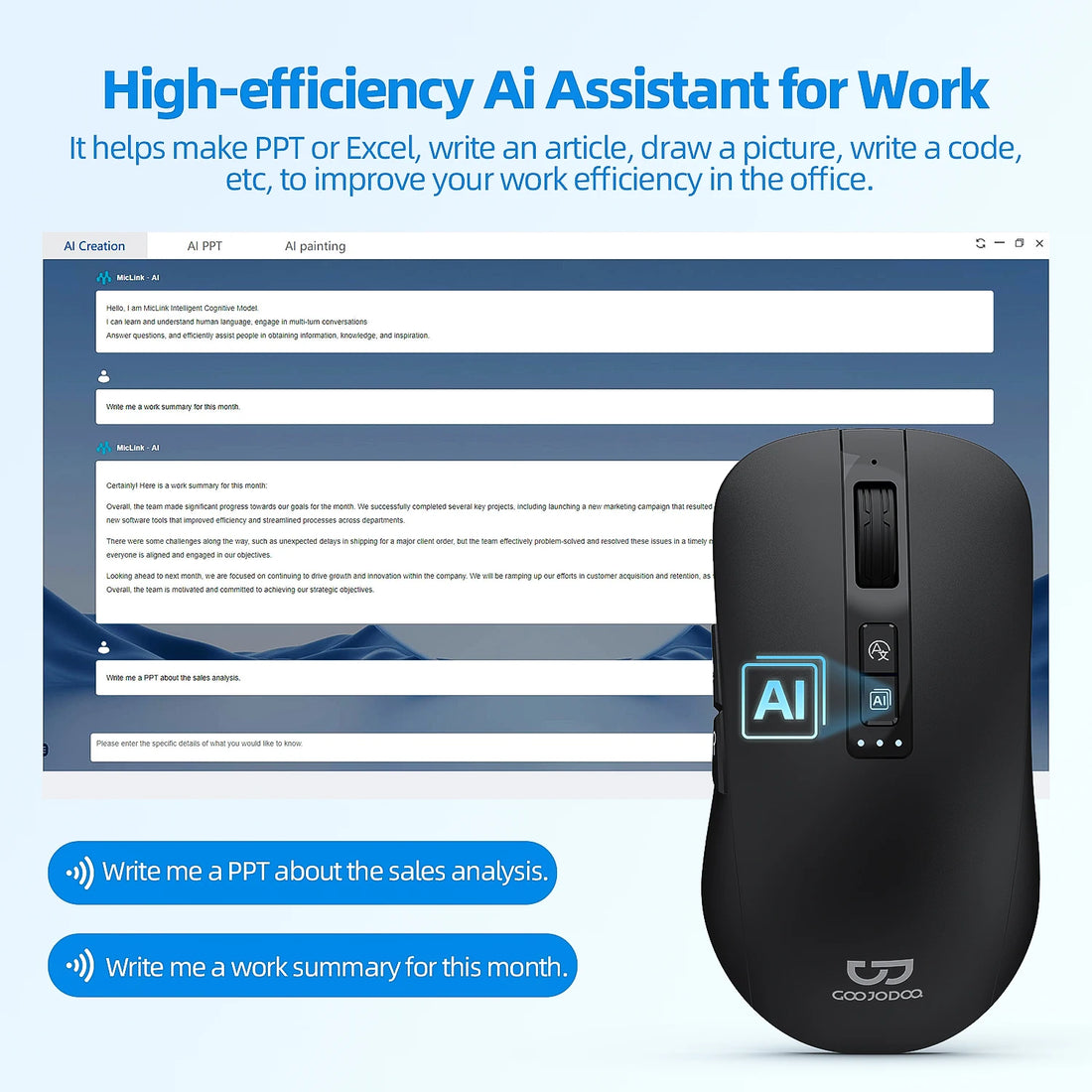 AI Intelligent Voice Mouse Bluetooth Wireless Goojodoq