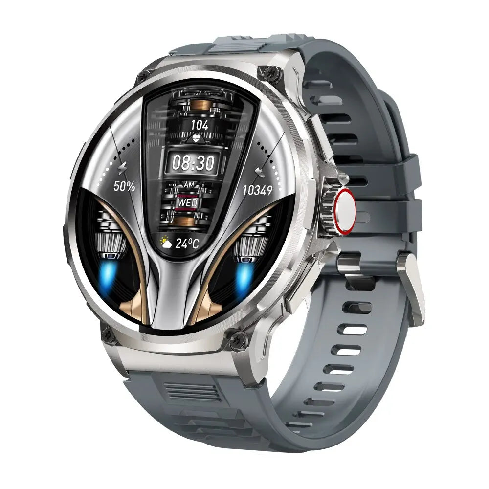 Smartwatch with a gray strap on a white background
