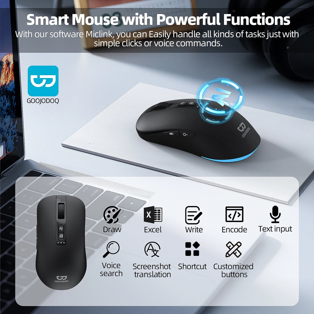 AI Intelligent Voice Mouse Bluetooth Wireless Goojodoq