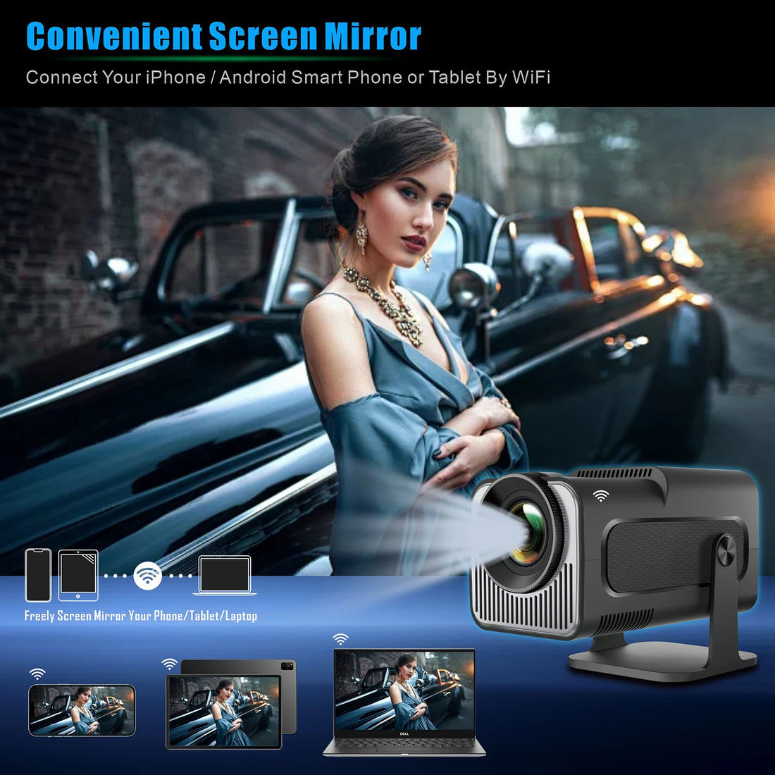 HY320 Mini 4K Projector 180° Rotatable Goojodoq