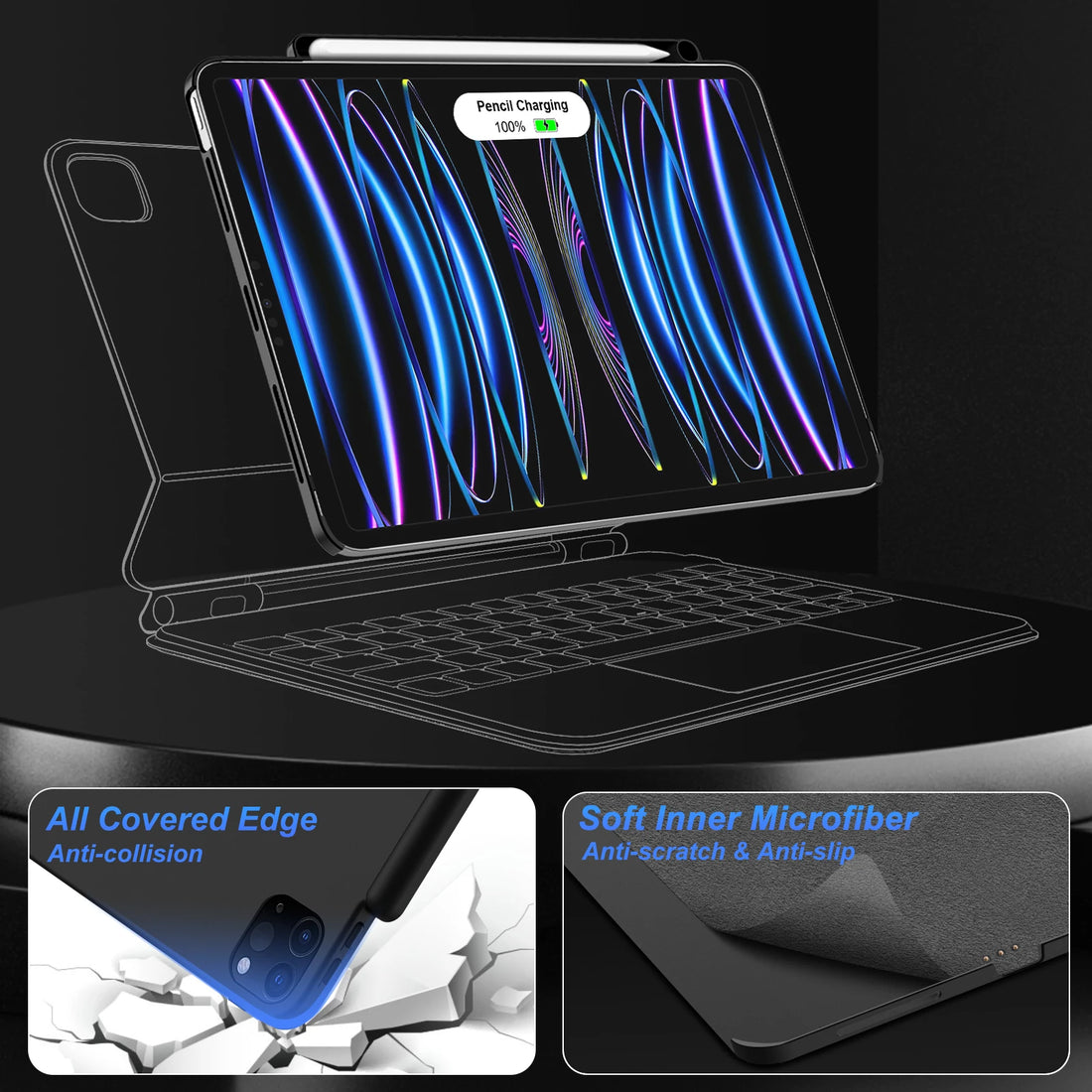 Magnetic Case with Pencil Holder for iPad Goojodoq