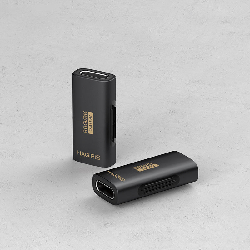 Two black USB-C adapters with 'HAGIBIS' branding on a light gray background