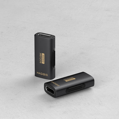 Two black USB-C adapters with 'HAGIBIS' branding on a light gray background