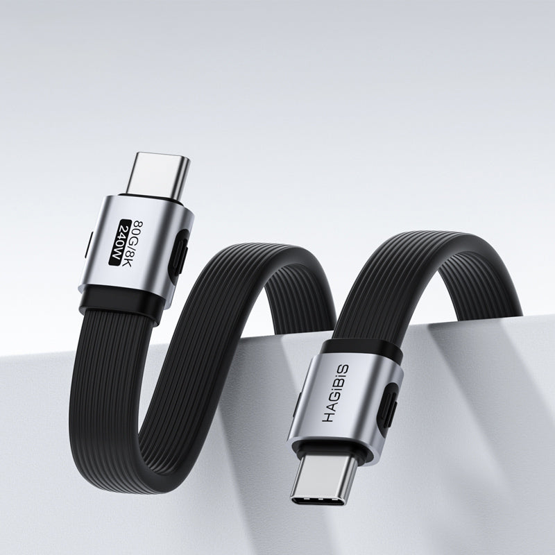 Two black USB-C cables with metal connectors on a light gray background