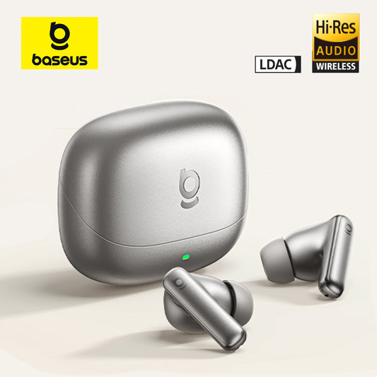 Baseus wireless earbuds with charging case on a light background