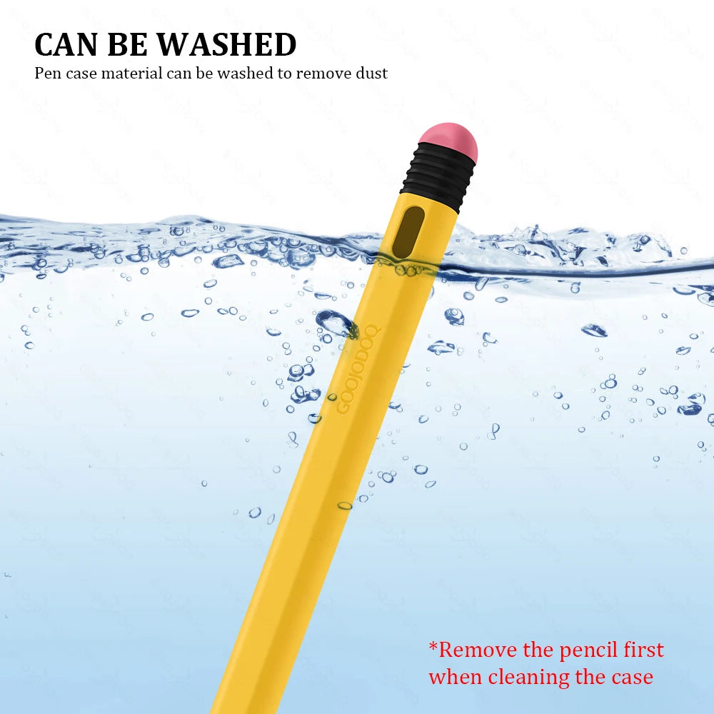 Pencil with water droplets and text indicating washability.