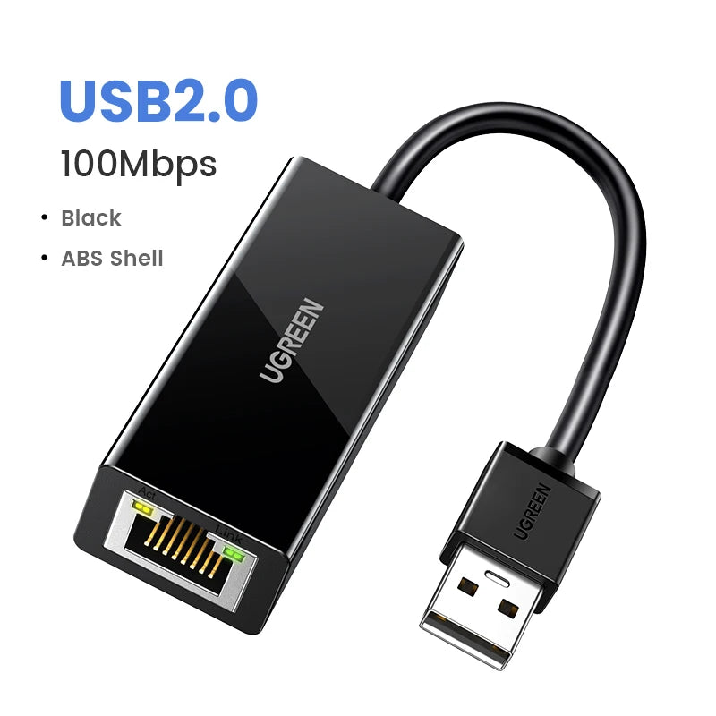 USB to Ethernet adapter with UGREEN branding on a white background