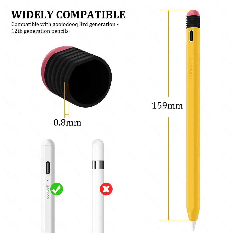 Measurement and compatibility details of a stylus pen with a 3rd generation pencil.