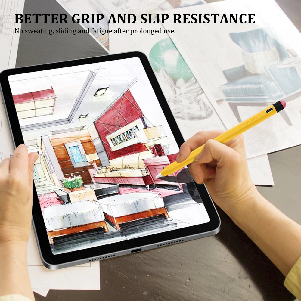 Person using a stylus on a digital tablet with artistic drawing.