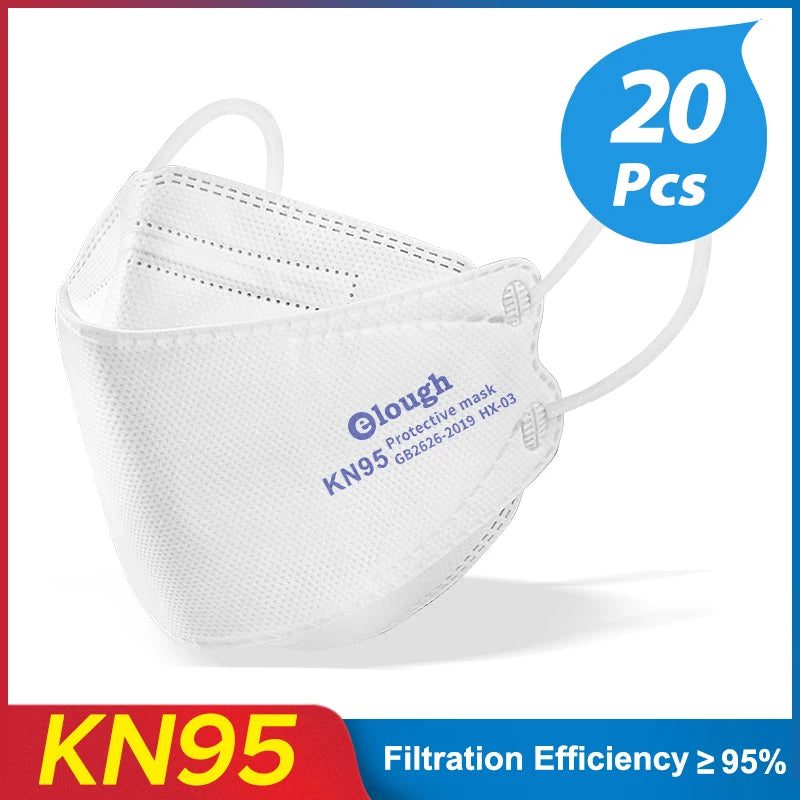 White KN95 protective mask with Elough branding and '20 Pcs' label on a white background.