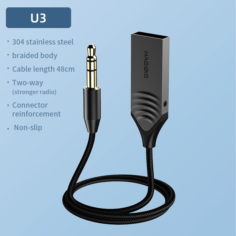 Bluetooth 5.0 Audio Receiver USB To 3.5mm AUX Jack HAGIBIS