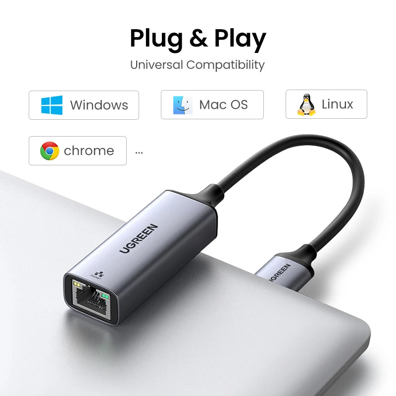Network adapter with compatibility icons for Windows, Mac OS, Linux, and Chrome on a white background.