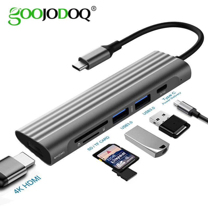 6 in 1 Hub USB C Multi Port Goojodoq