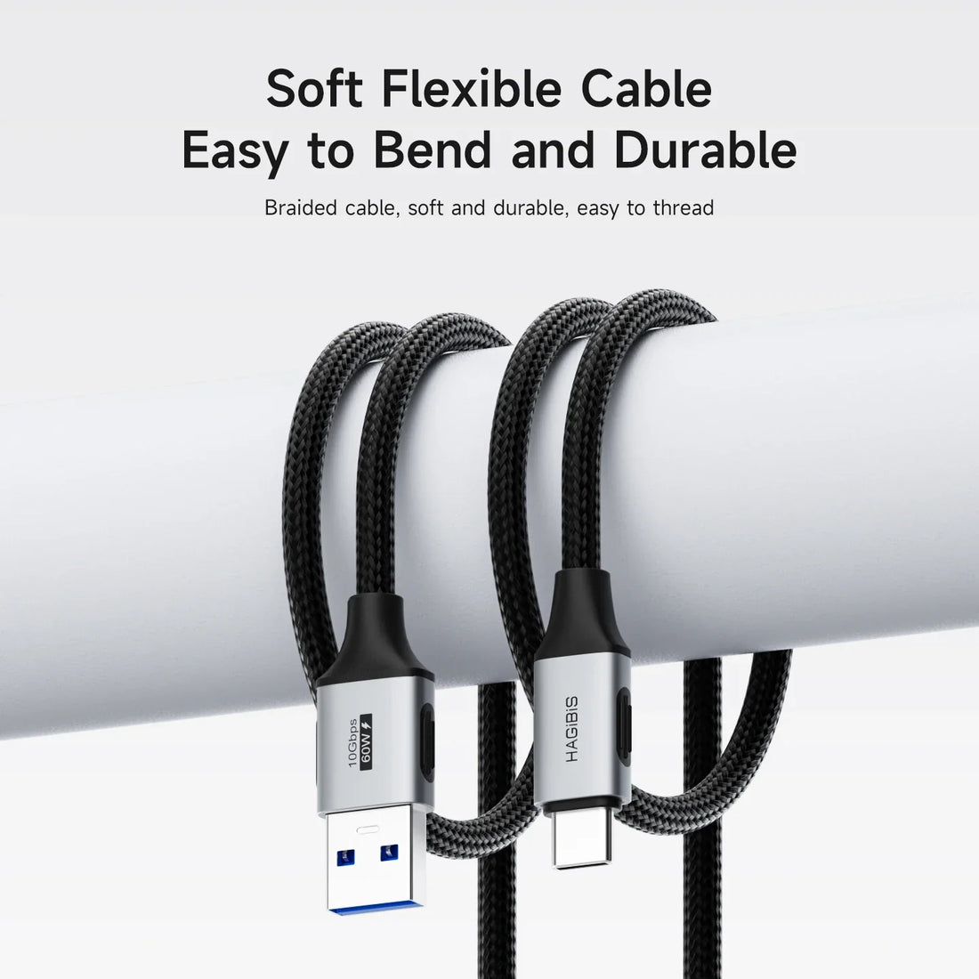 Two USB cables with braided design on a white background