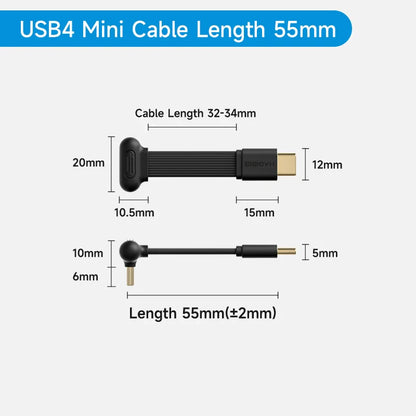 Measurement chart of USB4 mini cable with dimensions on a white background