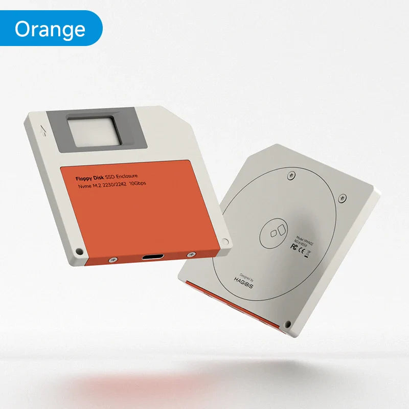 Orange floppy disk emulator on a white background
