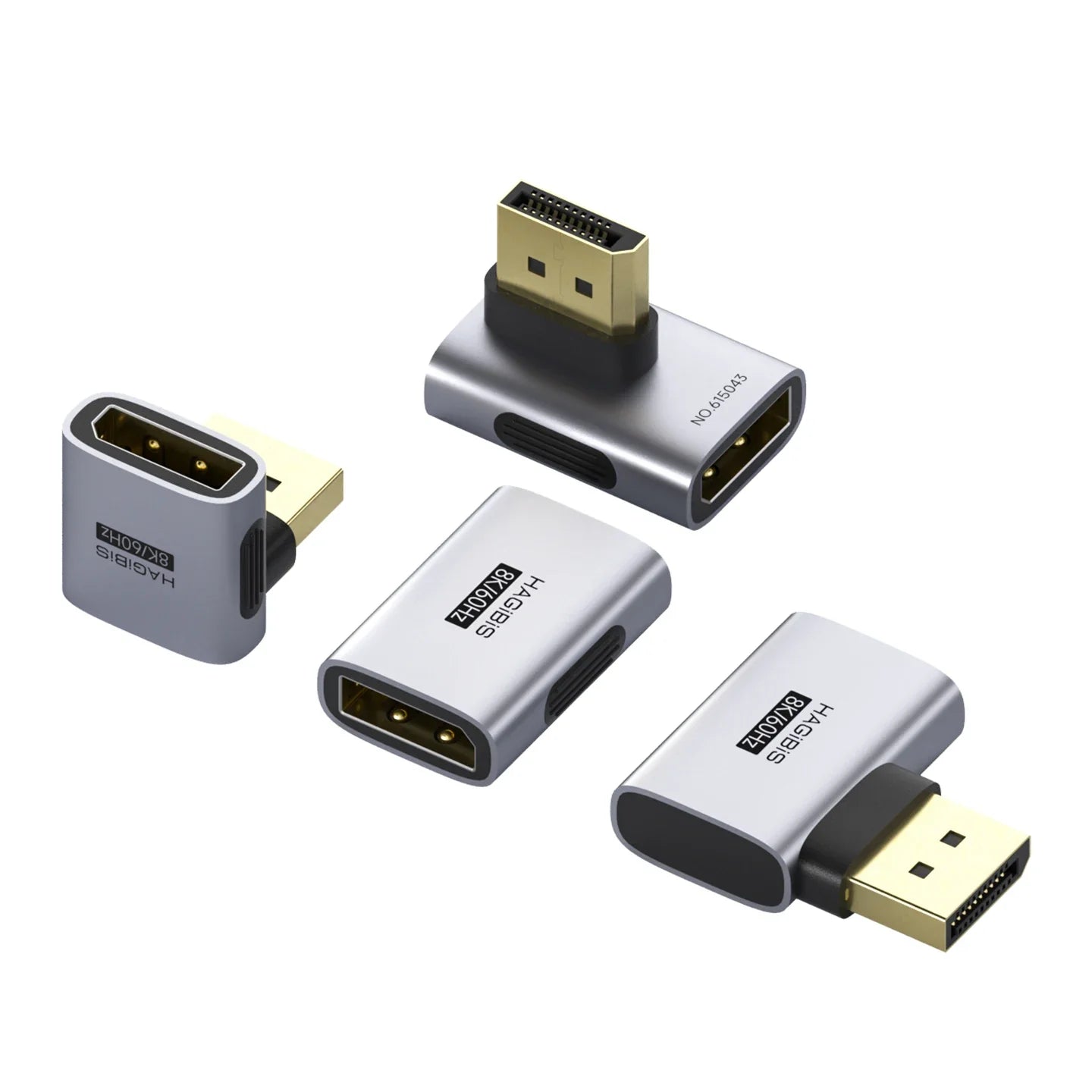 Set of four HDMI adapters on a white background