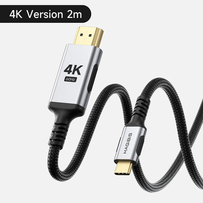 A 4K version 1-meter HDMI cable with a black braided jacket and silver metal connectors, shown on a light gray background with a black text label at the top reading '4K Version 1m'.