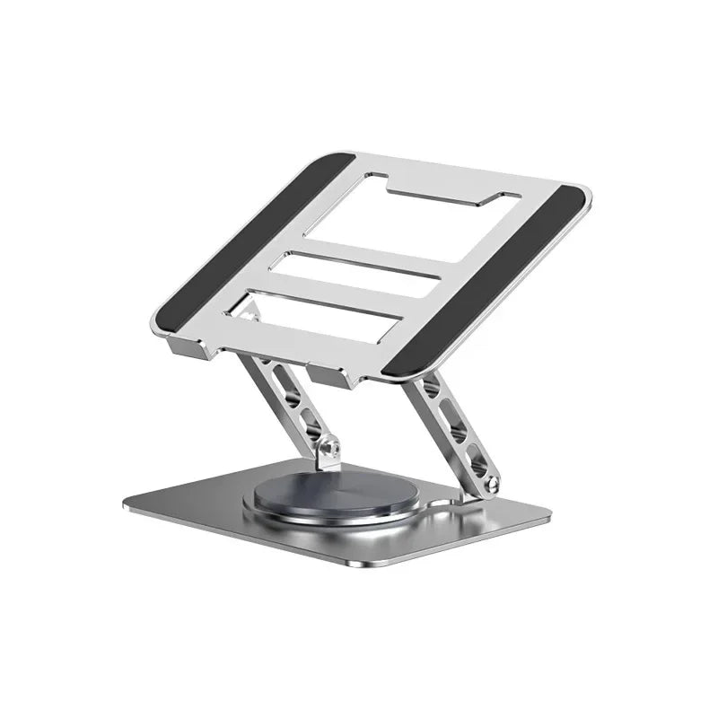 Metallic laptop stand on a white background