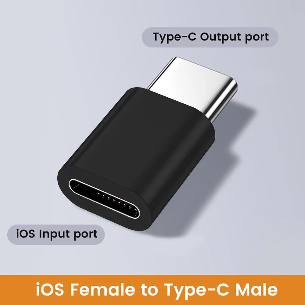 iOS Female to Type-C Male adapter on a light gray background