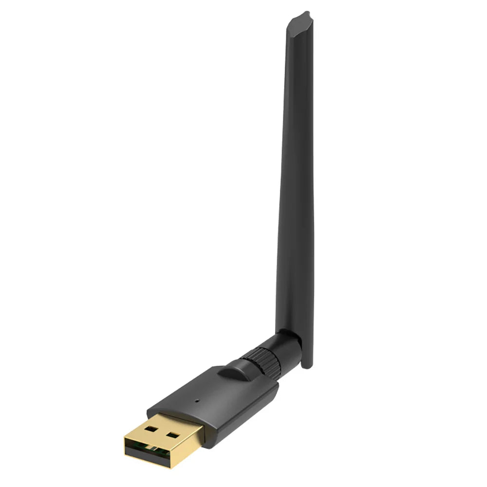 USB WiFi adapter with antenna on a white background