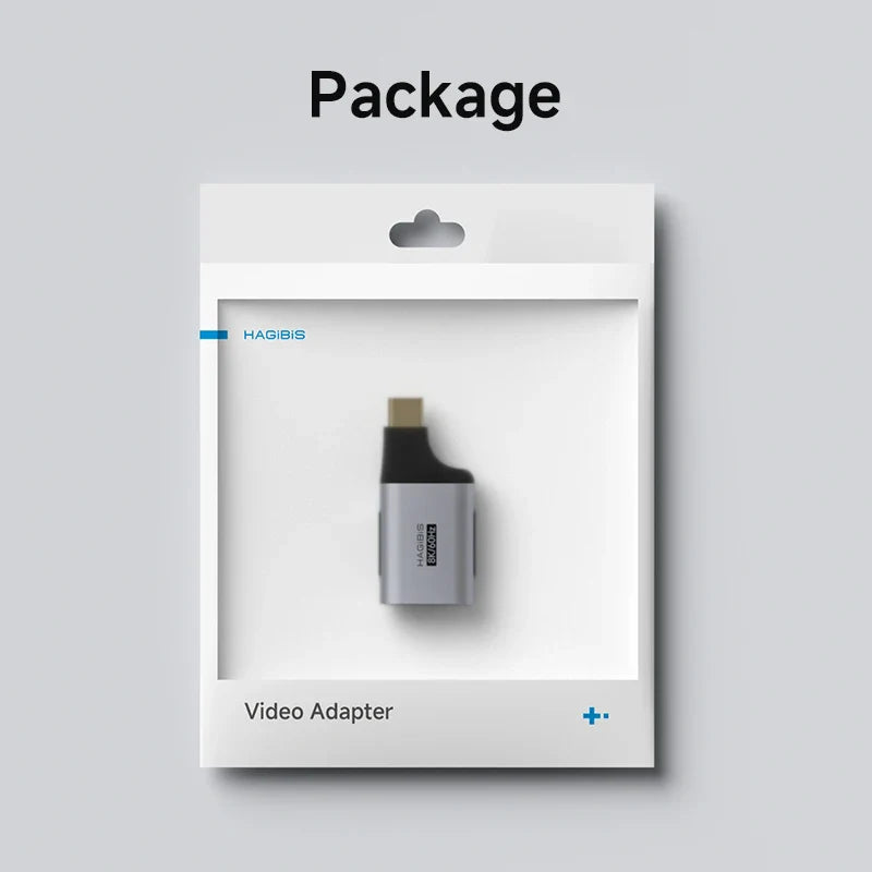Video adapter in packaging with 'HAGIBIS' branding on a gray background