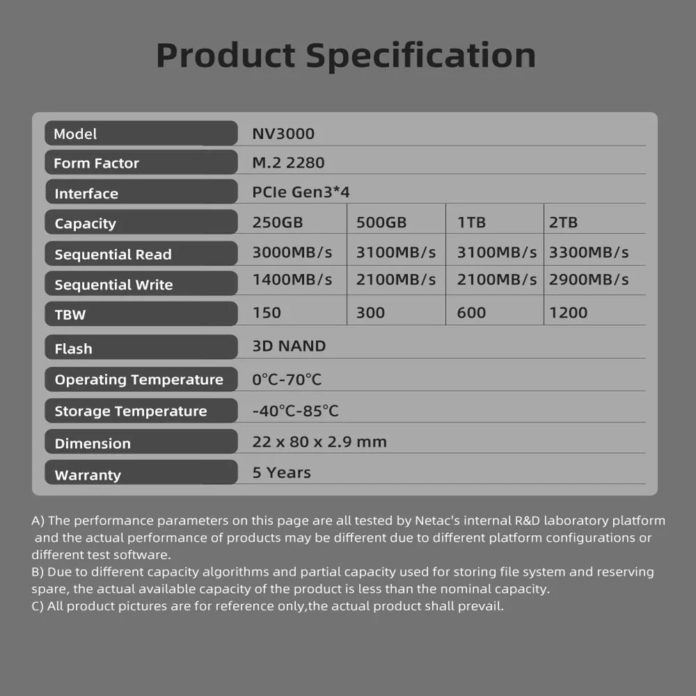 Netac NV3000 NVMe SSD M.2 2280