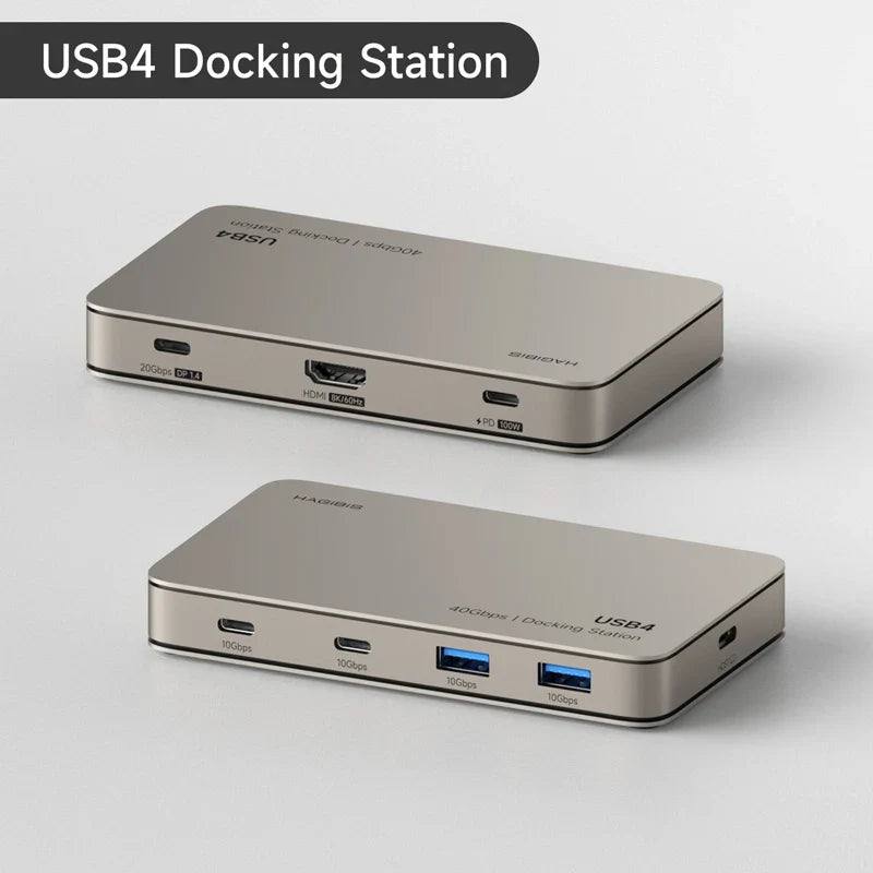 Two USB4 docking stations on a light gray background