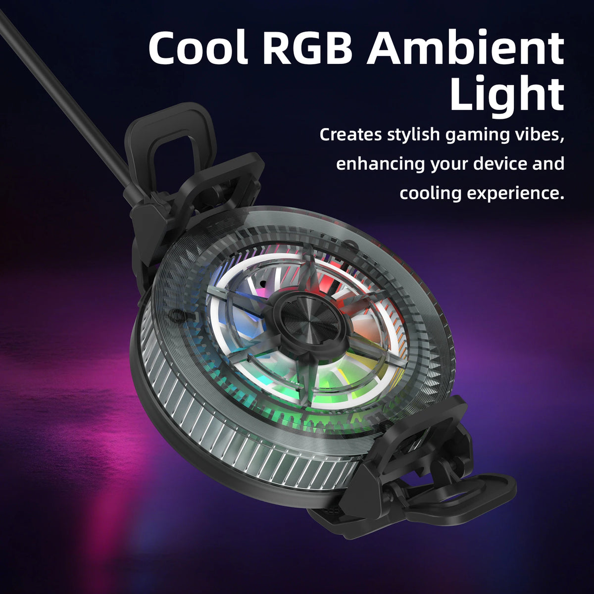 RGB ambient light device with colorful lighting on a dark background