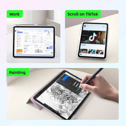 Tablet device used for work, scrolling on TikTok, and painting.