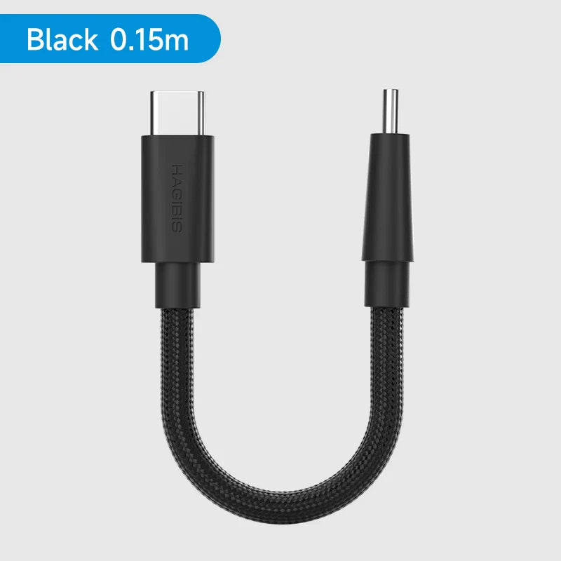 Black USB cable with braided design on a light gray background