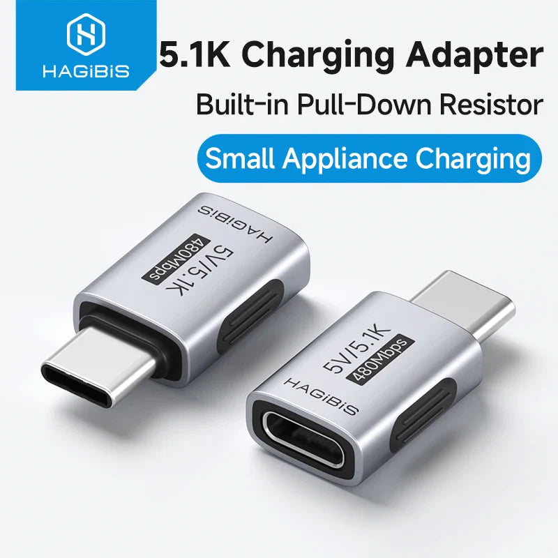 HAGIBIS 5.1K charging adapter with USB-C and HDMI connectors on a white background