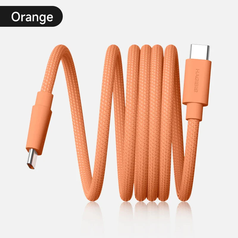 Orange braided cable with USB-C connectors on a white background