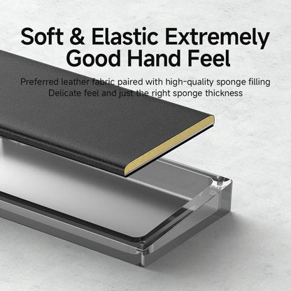 Close-up of a product with text highlighting soft and elastic material