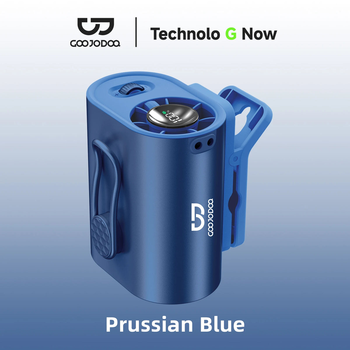 Blue portable device with 'COOJODAA' branding on a gradient background