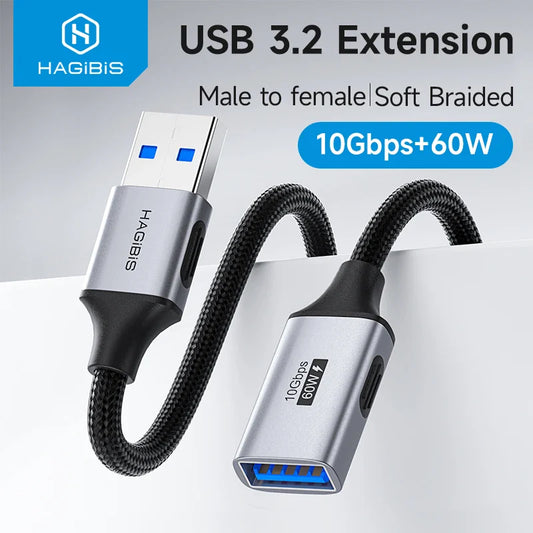 USB 3.2 extension cable with Hagibis branding on a light gray background