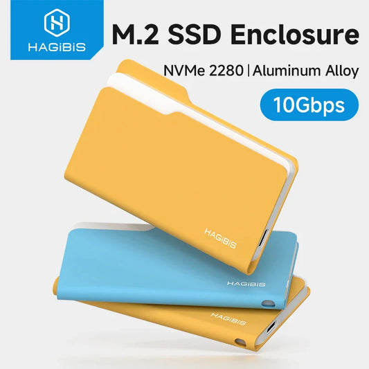 M.2 SSD enclosure with Hagibis branding on a white background