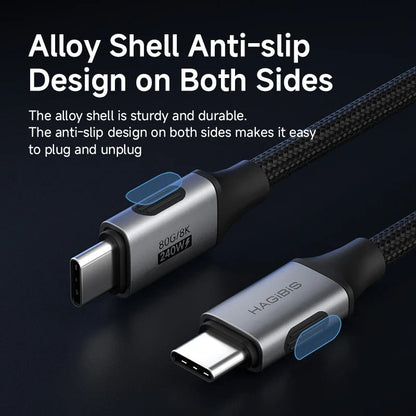 USB cable with alloy shell and anti-slip design on a dark background