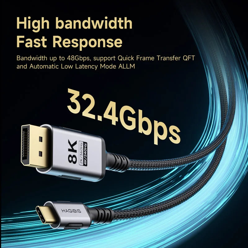 USB C to DisplayPort 1.4 Cable Super Soft Hagibis