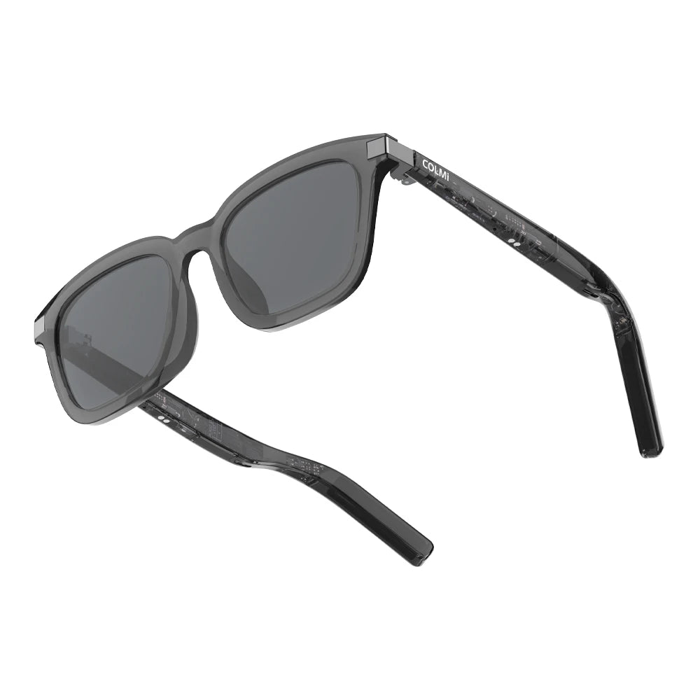Black sunglasses with dark lenses on a white background