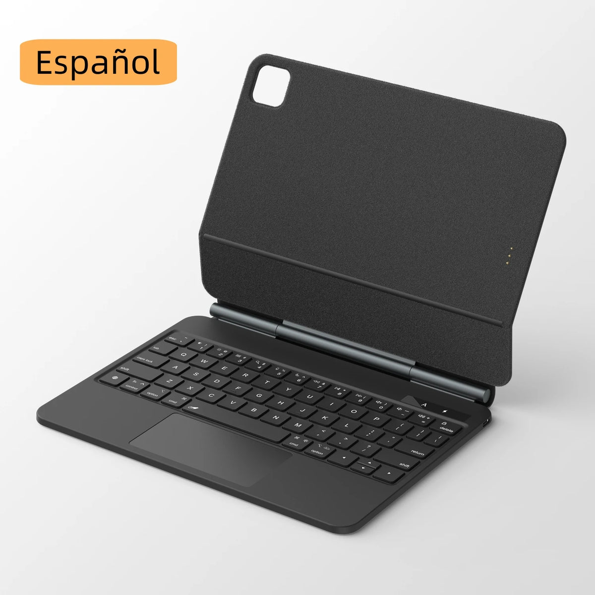 Black keyboard case for a tablet with 'Español' label on a white background
