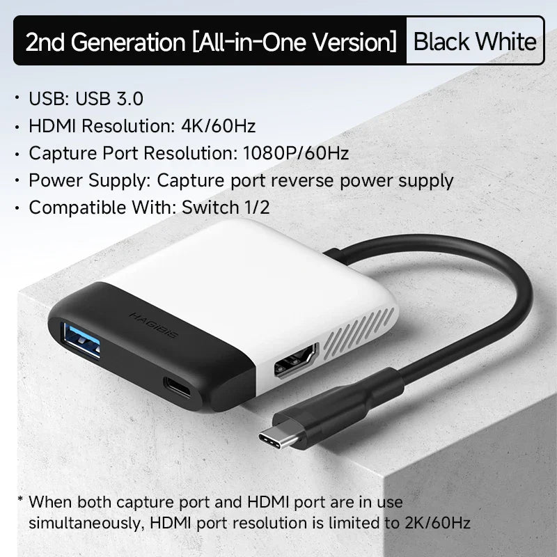 2nd Generation All-in-One Version USB capture device with specifications on a light gray background